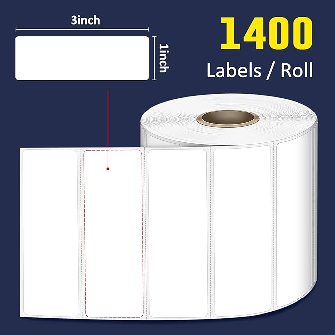 L LIKED 3" x 1" Direct Thermal Labels, Permanent Adhesive Barcode Shipping Label & Compatible with Rollo, Zebra and Other Desktop Printers (12 Rolls, 16800 Labels)