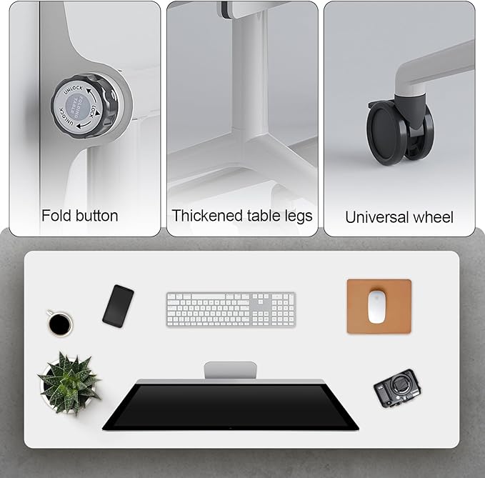 Folding Conference Table, Modern Large Conference Room Tables with Flip-Top Design, Foldable Conference Table Meeting Table with Wheels, Mobile Seminar Training Tables for Office Classroom (8, White)