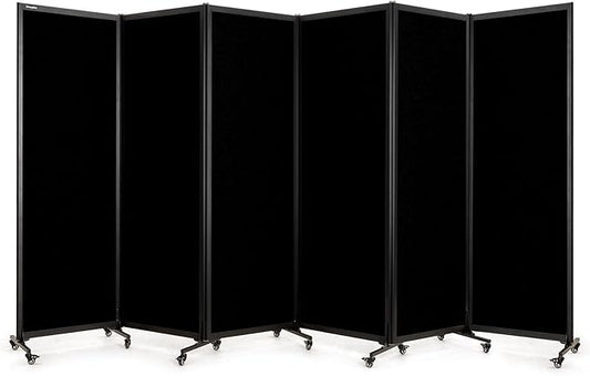 Upgrade Version Room Partition and Divider, Freestanding Rolling Dividers with Wheels,Office Privacy Screen Divider Wall,Classroom Felt Dividers,12'2"L* 6'7"H,6 Panel,Black