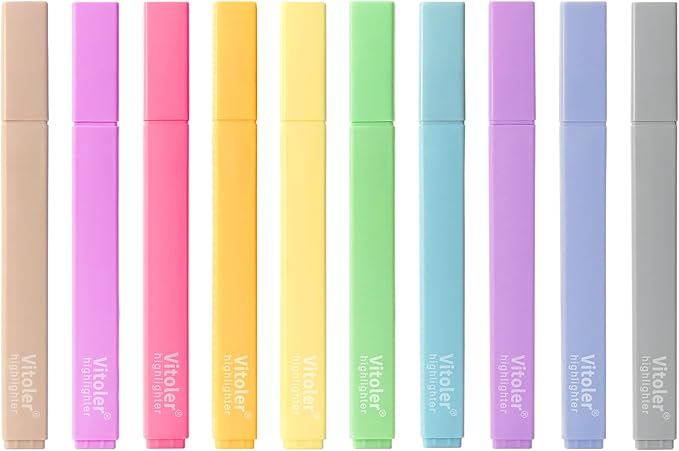 Vitoler Aesthetic Highlighters,10 Pcs Chisel Tip,Dry Fast Easy to Hold,Highlighter Set of Cute Office Desk Accessories, School Supplies