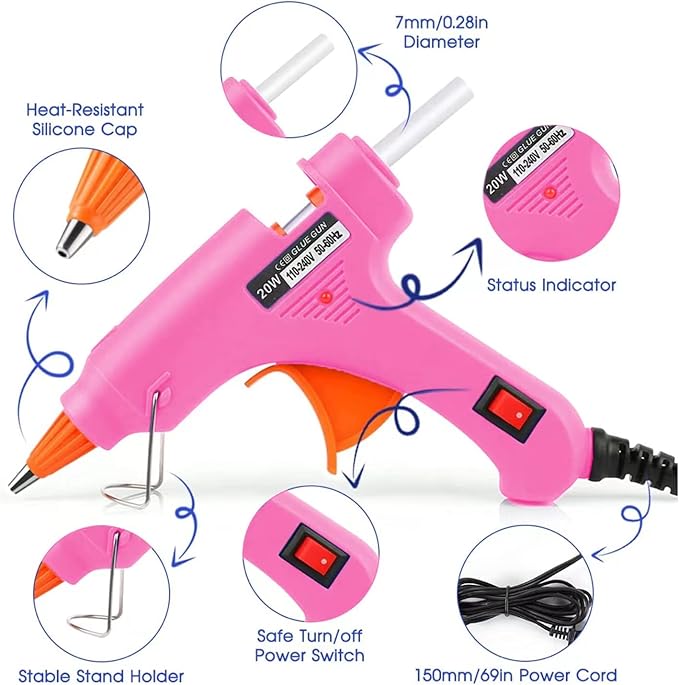 Mini Hot Glue Gun 10pcs Glue Stick Hot Glue Gun Set for Quick Fix Artist DIY Art Home 20w Pink