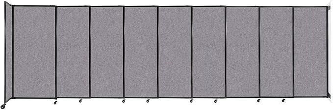 Wall-Mounted Sliding StraightWall Room Divider | Adjustable Widths | Locking Wheels | Room Separator | Up to 19'9" Wide x 6' Tall Cloud Gray Fabric Panels