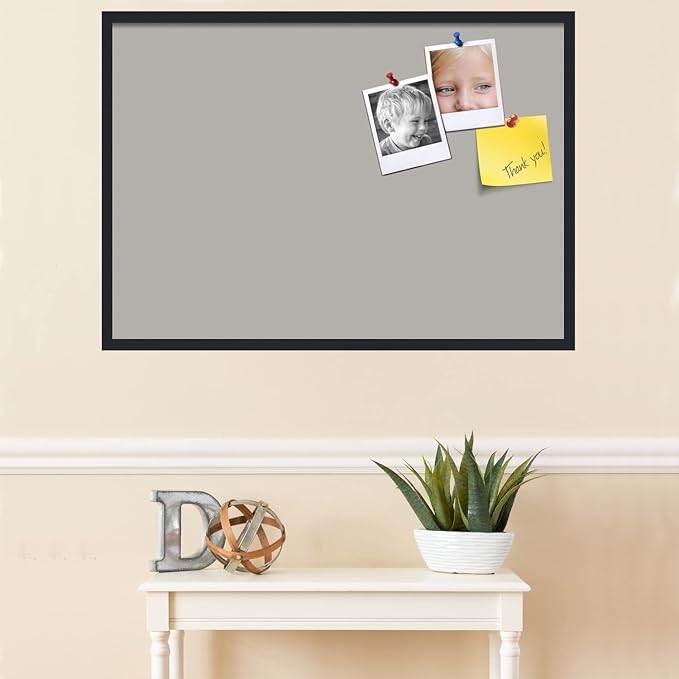 PinPix 40x28 Inch Cork Bulletin Board. This Decorative Framed Pin Board Comes with Dark Stone Design and a Satin Black Frame. Ideal for Home Office Decor or Message Board (PinPix-1808)