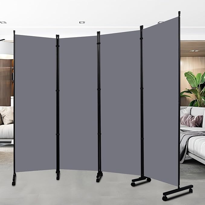 Room Divider Portable 88'' Partition Room Dividers and Folding Privacy Screens 4 Panel Wall Divider for Room Separation,Freestanding Fabric Room Divider Panel with Wheels for Home Office Hospital