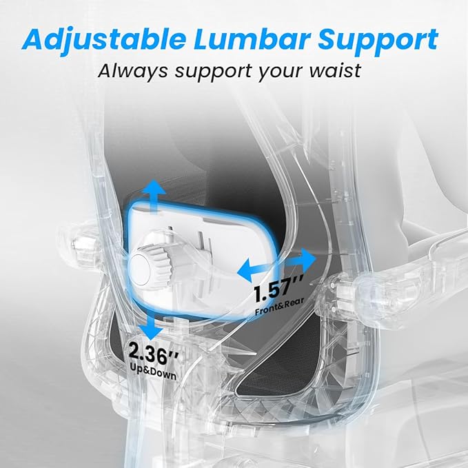 Farini Ergonomic Office Chair with Footrest, Mesh Office Desk Chair with Headrest, High Back Computer Chair with Adjustable Lumbar Support for Home Office Study Room Bedroom, White & Black