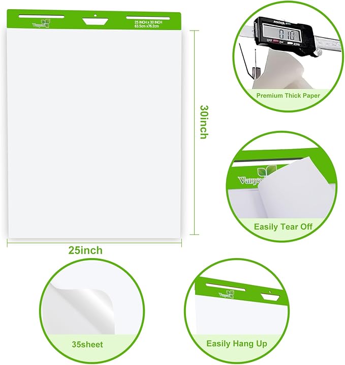 Sticky Easel Pad 25 in x 30 in, 35 Sheets/Pad, 4 Pads/Pack, 140 Sheets, Large White Sticky Easel Paper for Office and Classrooms, Flip Chart Paper for Teachers,Super Sticking Power & Bleed-Resistant