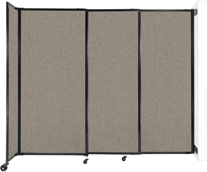 Wall-Mounted Sliding StraightWall Room Divider | Adjustable Widths | Locking Wheels | Room Separator | Up to 7'2" Wide x 6' Tall Warm Pebble Fabric Panels