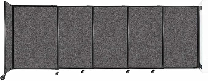 Wall-Mounted Sliding StraightWall Room Divider | Adjustable Widths | Locking Wheels | Room Separator | Up to 11'3" Wide x 4' Tall Charcoal Gray Fabric Panels
