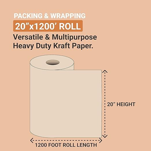 AVIDITI Shipping Paper Roll 20"L, 1-Pack | Large Kraft Paper Roll for Packing, Moving and Storage