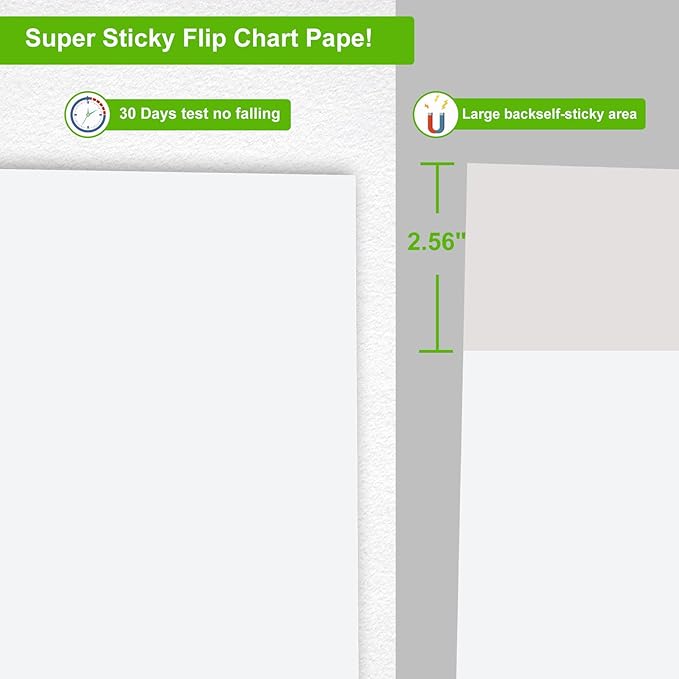 Sticky Easel Pad 25 in x 30 in, 35 Sheets/Pad, 4 Pads/Pack, 140 Sheets, Large White Sticky Easel Paper for Office and Classrooms, Flip Chart Paper for Teachers,Super Sticking Power & Bleed-Resistant