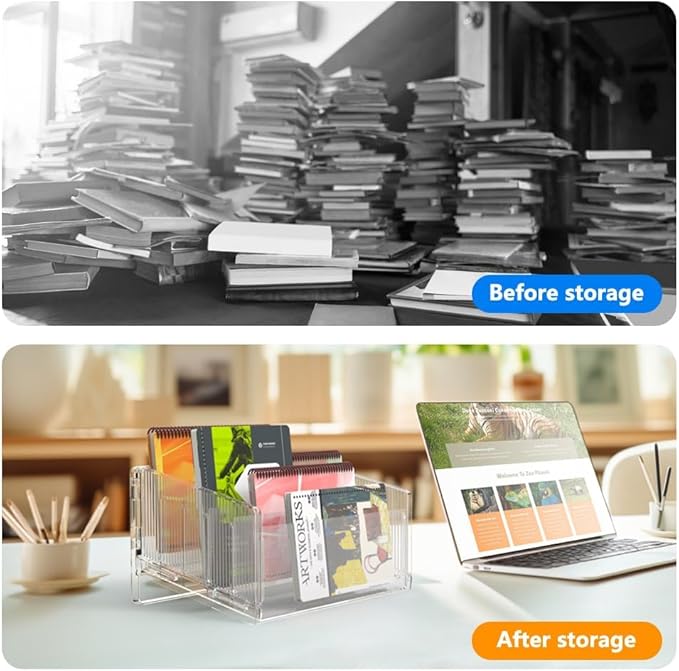 Clear Acrylic Magazine File Holder, Acrylic Desk Organizer for Office Organization and Storage with 5 Vertical Compartments