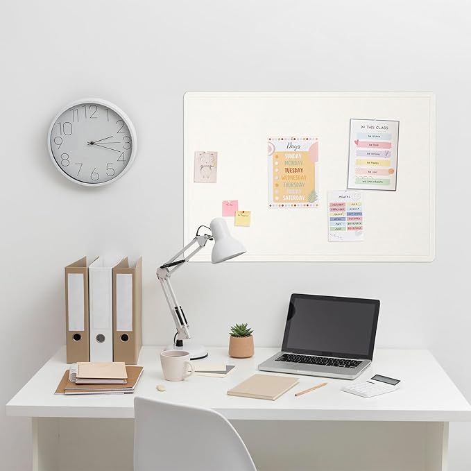 Bulletin Board, 36 x 24 Inches Felt Pin Board - Decorative Cork Alternative for Wall, 3' x 2' Foldable Picture Self-Adhesive Vision Prayer Board With 20 Pushpins - White