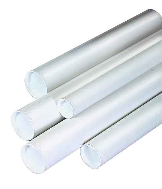 BOX USA BP3018W Mailing Tubes with Caps, 3" x 18", White (Pack of 24)