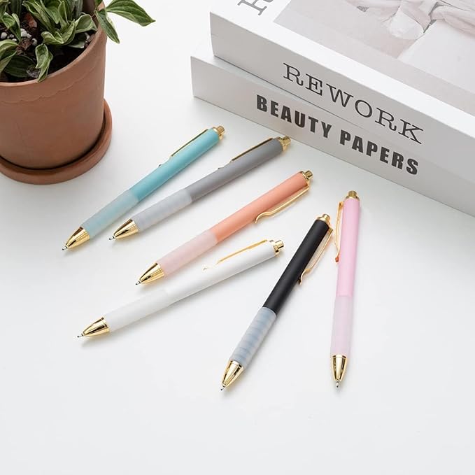 Pens, Pens Fine Point Smooth Writing Pens, Personalized Ballpoint Pens Bulk, Flair Colorful Pens, Black Ink 1.0 mm Journaling Pen, Office Supplies for Women & Men, Note Taking(6-pack)