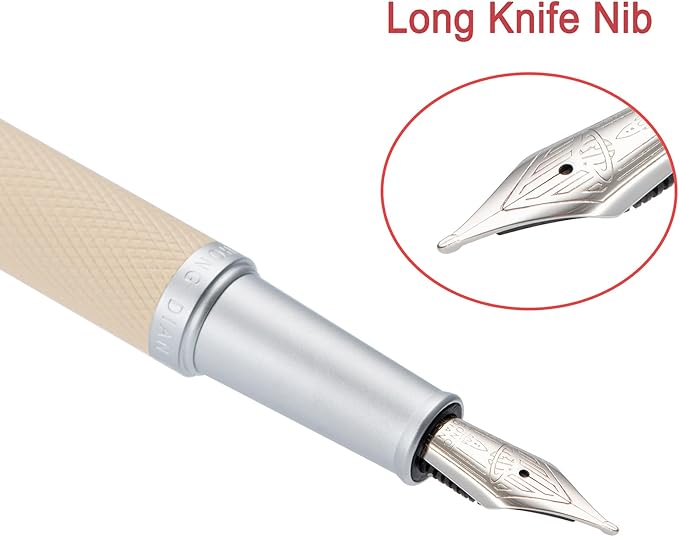 Hongdian White Forest Fountain Pen Blade Nib Classic Design Calligraphy Pen with Converter and Metal Pen Case Set