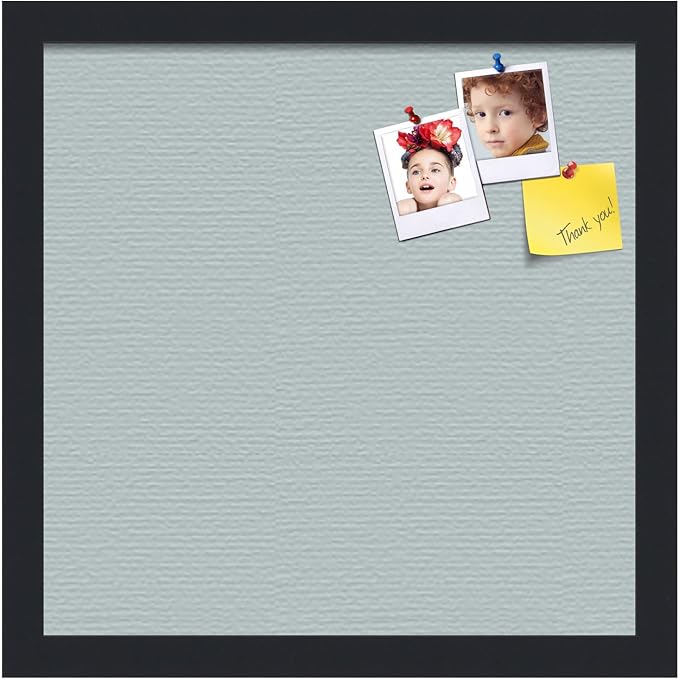 PinPix 14x14 Inch Cork Bulletin Board. This Decorative Framed Pin Board Comes with Soft Blue Design and a Satin Black Frame. Ideal for Home Office Decor or Message Board (PinPix-1814)