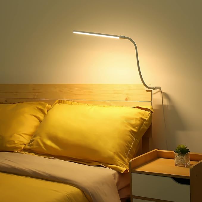 Lepro Small Desk Lamp with Clamp, LED Reading Lamps with 450LM, 3 Color Modes 10 Brightness, Dimmable USB Clip on Desk Light with Gooseneck Swing Arm for Nail, Home Office and Dorm (White)