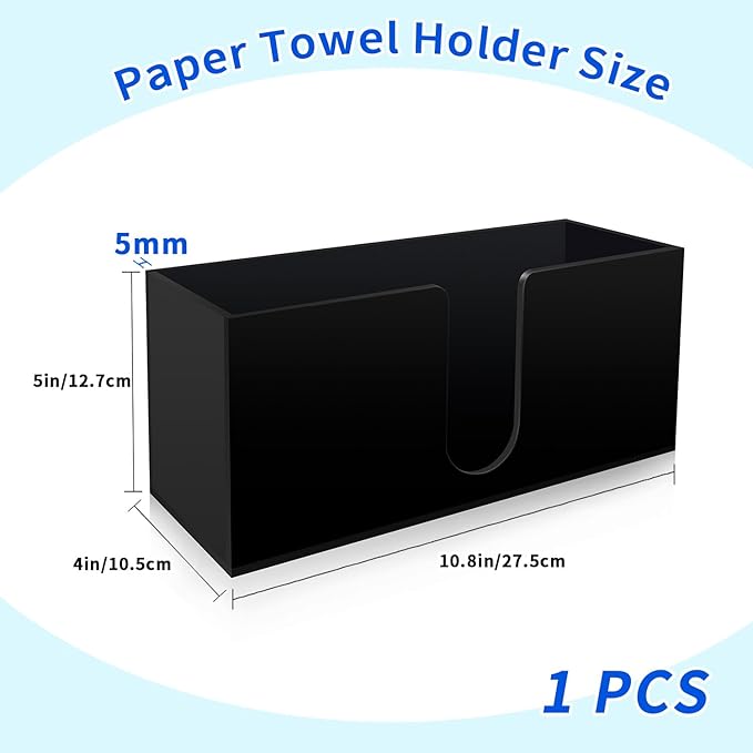 Paper Towel Holder for Countertop,Black Acrylic Napkin Dispenser-Multifold/C-Fold/Z-Fold Trifold Paper Towel Dispenser for Bathroom Kitchen Restaurant Toilet - Durable 5mm Thick (1)
