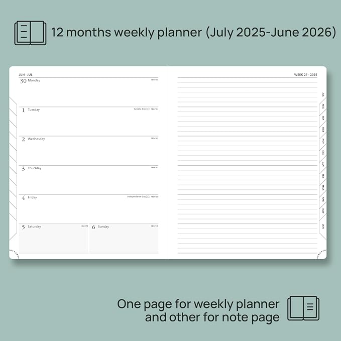 POPRUN Planner 2025-2026 Weekly Notebook (Large 8.5''x 10.5'') Academic Calendar (JUL.25 - JUN.26) Appointment Book with Monthly Tabs, Leather Soft Cover, Inner Pocket, 100 GSM - Claret