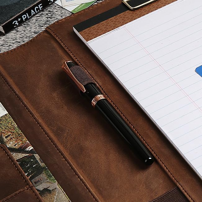 Personalized Leather Portfolio for Men, Engraved Leather Clipboard Portfolio Binder, Custom Leather Resume Padfolio for Women, Christmas Gift for His/Her (Clipboard, Khaki-Custom)