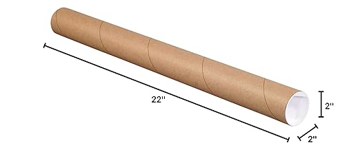 BOX USA BP2022K Mailing Tubes with Caps, 2" x 22", Kraft (Pack of 50)