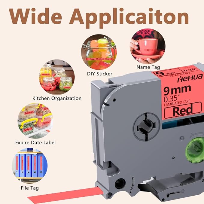 Hehua 9mm 0.35 Laminated Red Tape Compatible for Brother P-Touch TZe-421 TZe421 TZ-421 TZ421 TZe TZ Label Tape for Ptouch PT D210 D200 H110 1880, 3/8'' x 26.2ft Black on Red, 3 Pack