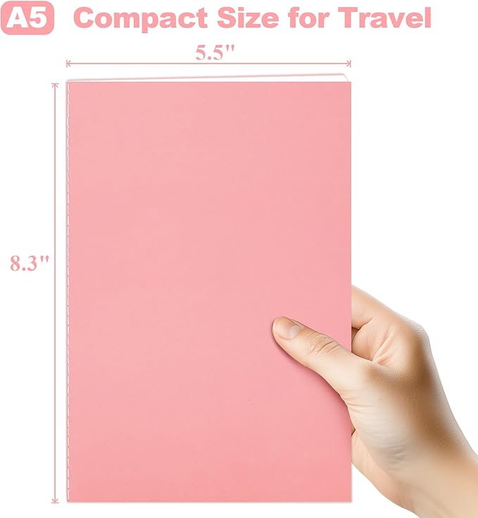 6 Pack Blank Books for Kids - 5.5"x 8.3", 60 Pages - Small Journals Bulk, Girls Notebooks for Drawing & Writing, Sketchbooks w/Colorful Soft Cover, Unlined Paper, A5 Travel Size (Light)