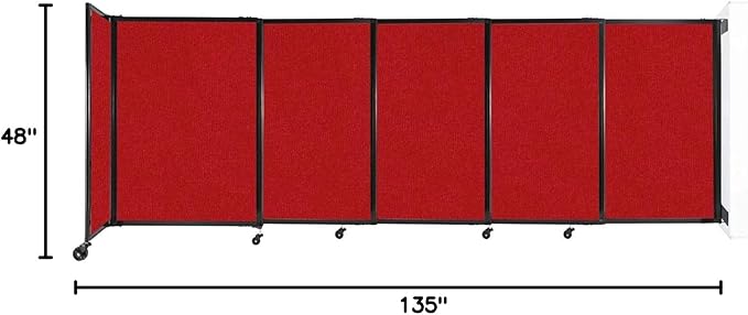 Wall-Mounted Sliding StraightWall Room Divider | Adjustable Widths | Locking Wheels | Room Separator | Up to 11'3" Wide x 4' Tall Red Fabric Panels