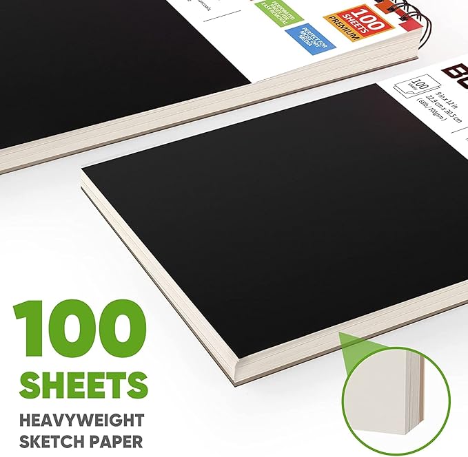 Soucolor 9" x 12" Sketch Book, 2-Pack 100 Sheets Spiral Bound Art Sketchbook, Acid Free (68lb/100gsm) Artist Drawing Book Paper Painting Sketching Pad