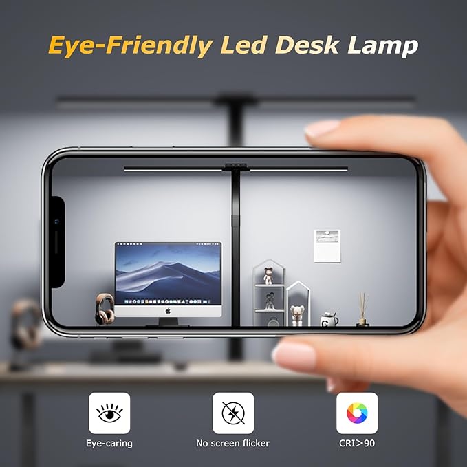 Double Head Desk Light with Clamp, LED Desk Lamp with Remote Control, Tall Double Head Desk Lamp with Clamp, 10 Brightness Modes & 10Colors, Adjustable Desk Light for Work & Study