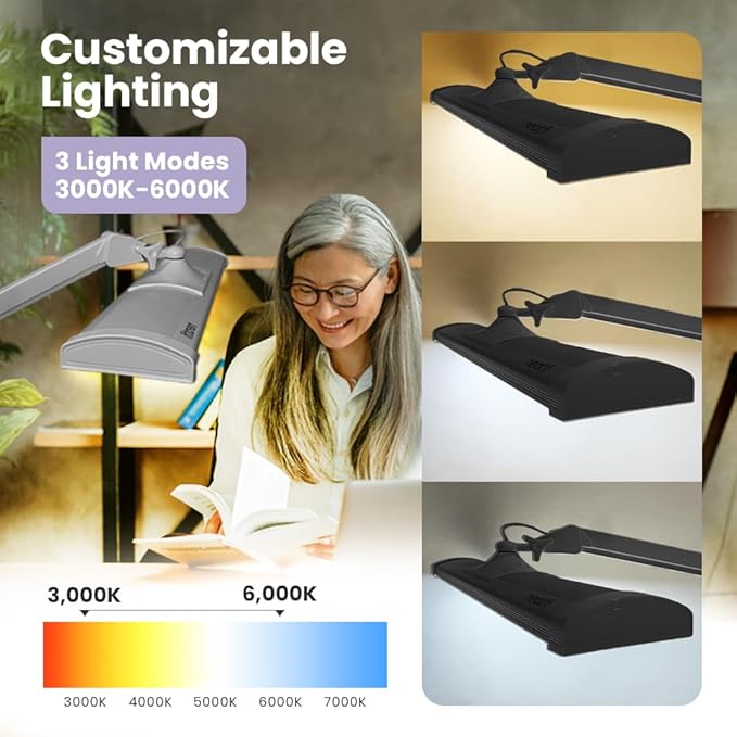 Neatfi Ultra 3,500 Lumen LED Desk Lamp, Color Correlated Temperature, 3 Light Modes, Dimmable, 45W, 26 Inch Wide Metal Shade, 540 SMD LEDs (CCT with Clamp, Silver)