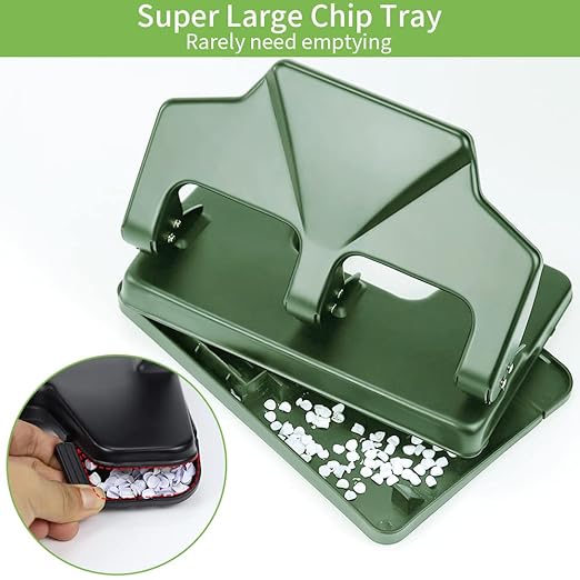 Heavy Duty 3 Hole Punch, 40-Sheet Heavy Duty Paper Punch, 50% Reduced Effort 3-Hole Punch, AFMAT Metal Hole Puncher 3 Ring, Three-Hole Paper Puncher w/Large Chip Tray for Classroom, Office, Green