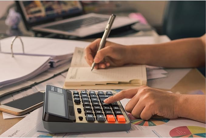 Desktop Calculator Extra Large 5-Inch LCD Display 12-Digit Big Number Accounting Calculator with Giant Response Button, Battery & Solar Powered, Perfect for Office Business Home Daily Use(OS-6815GN)