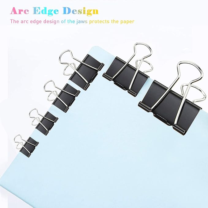 Binder Clips, 48 Pack, 1 Inch, Standard 25mm Clamps, Black, Capacity 0.47 Inch, Small Clips, Small Binder Paper Clips, Small Size, Small Paper Clips, Office Clips