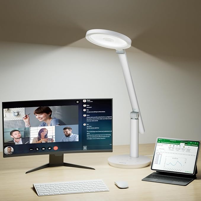 HONEYWELL Desk Lamp for Home Office, H6 Sunturalux™ Eye-Caring Led Desk Light, 800LM Dimmable Desk Lamp with Timer, Touch Control Tall Desk Reading Light, Table Lamp for Circle Webcam, Study, Bedroom