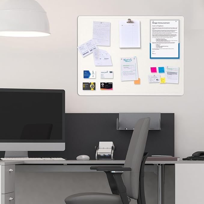 Bulletin Board, 24 x 18 inches Felt Board Decorative Pin Board, Cork Board Alternative for Wall, Foldable Photo Board Self-Adhesive Vision Board Mood Board with 20 Pushpins - White