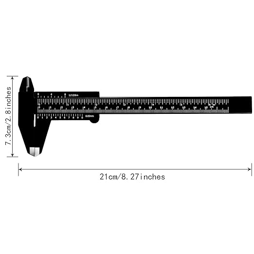 Honoson 10 Pcs Plastic Vernier Caliper 0-6 Inch/0-150 mm for School Student Black Mini Double Scale Sliding Gauge Measuring Tool Vernier Caliper Eyebrow Mapping Ruler Tool for Office Tattoo Artists