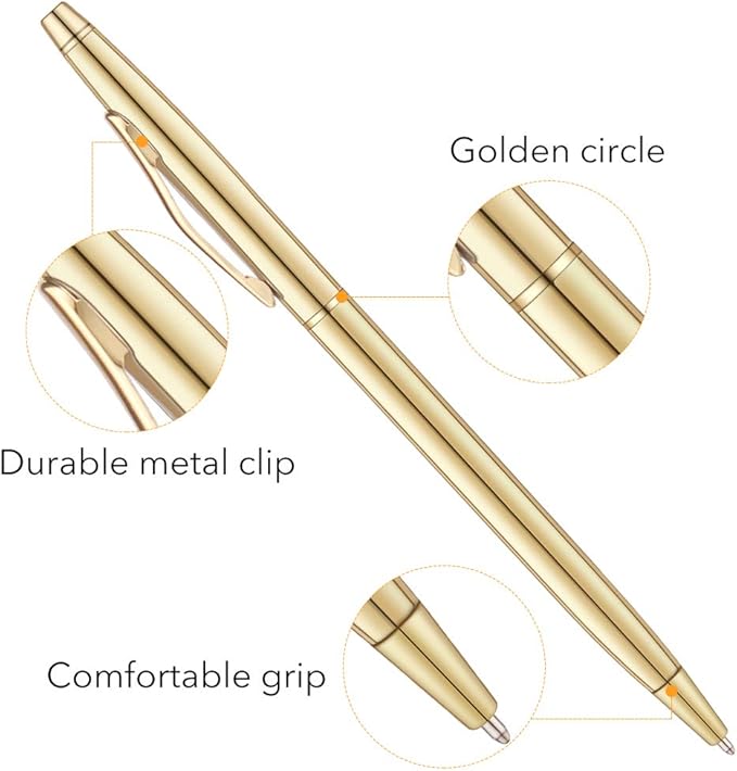 Unibene 12 Pack Slim Gold Ballpoint Pens Black Ink 1 mm - Black ink, Nice Gift for Business Office Students Teachers Wedding Christmas