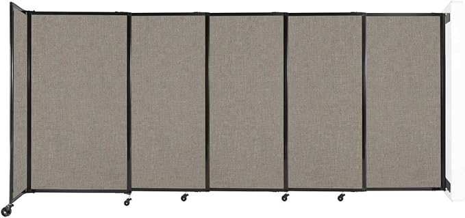 Wall-Mounted Sliding StraightWall Room Divider | Adjustable Widths | Locking Wheels | Room Separator | Up to 11'3" Wide x 5' Tall Warm Pebble Fabric Panels