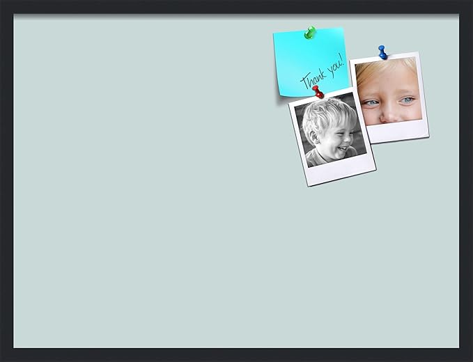 PinPix 32x24 Inch Cork Bulletin Board. This Decorative Framed Pin Board Comes with Soft Blue Design and a Satin Black Frame. Ideal for Home Office Decor or Message Board (PinPix-1814)