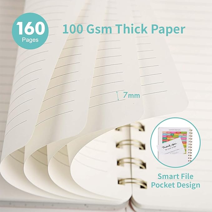 Lined Spiral Notebook College Ruled A5 Journal Book for Note Taking, 160 Pages Writing Journal for Office and Home School Supplies 5.75x8.125 inch (3pack-NavyBlue/LightYellow/MintGreen)