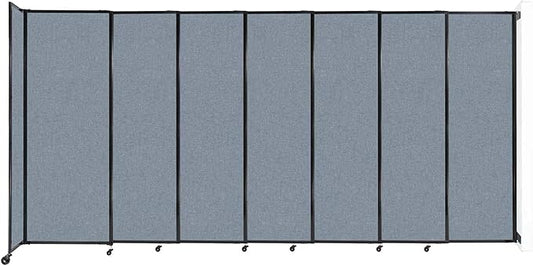 Wall-Mounted Sliding StraightWall Room Divider | Adjustable Widths | Locking Wheels | Room Separator | Up to 15'6" Wide x 7'6" Tall Powder Blue Fabric Panels