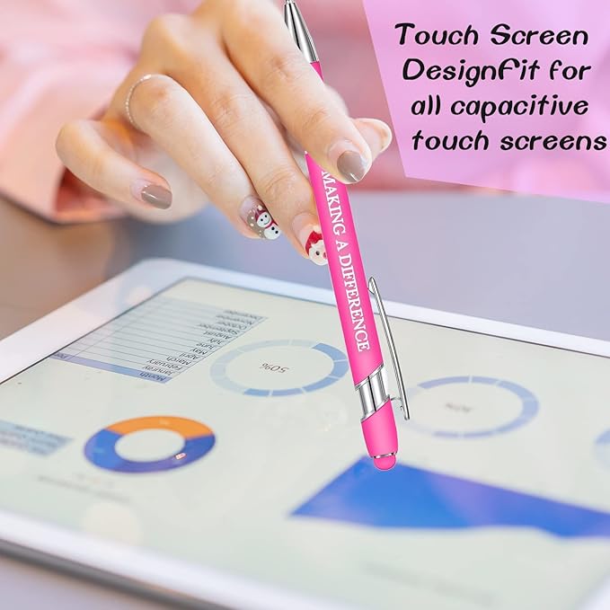 Zonon 12 Pieces Inspirational Pens Bulk Easter Basket Stuffers Motivational Quotes Ballpoint Pens with Stylus Tip Inspirational Gifts for School Office Teachers(Pink,Motivational Style)