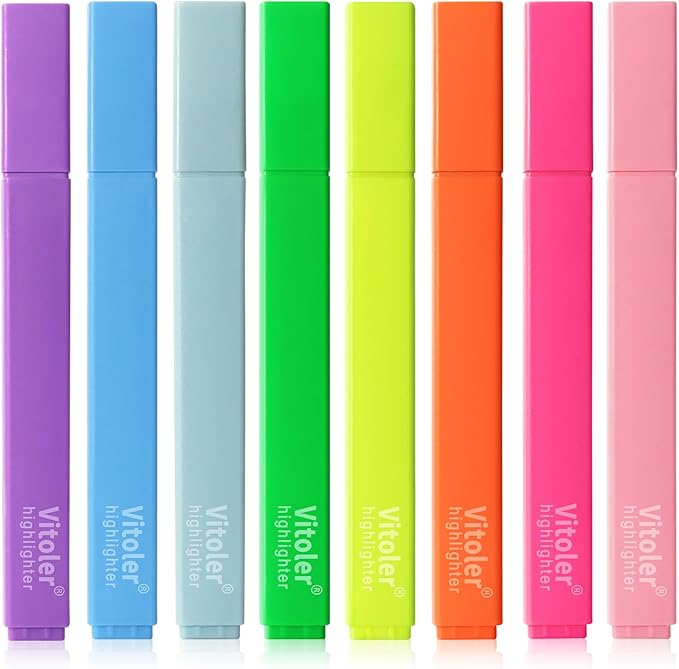 Vitoler Highlighters Assorted Colors,8pcs Chisel Tip Cute Highlighters, Cute High lighters No Bleed for School Office Supplies
