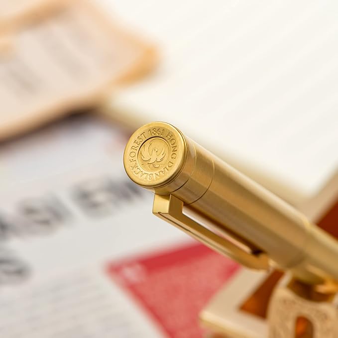 Hongdian Brass Fountain Pen Fine Point, Slim Style with Converter and Metal Pen Case, The Light of Hope Serise