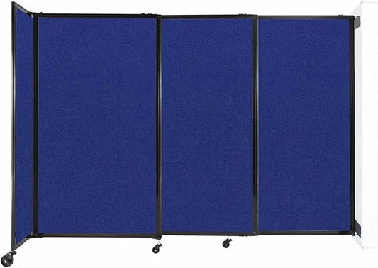 Wall-Mounted Sliding StraightWall Room Divider | Adjustable Widths | Locking Wheels | Room Separator | Up to 7'2" Wide x 5' Tall Royal Blue Fabric Panels
