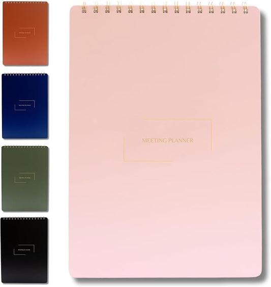| Meeting Notebook for Work | 8.25" x 11.75" | Project Planner | Simple Design | Multiple Layouts | Office and Business Planner (Pink, Meeting Planner - Portrait)