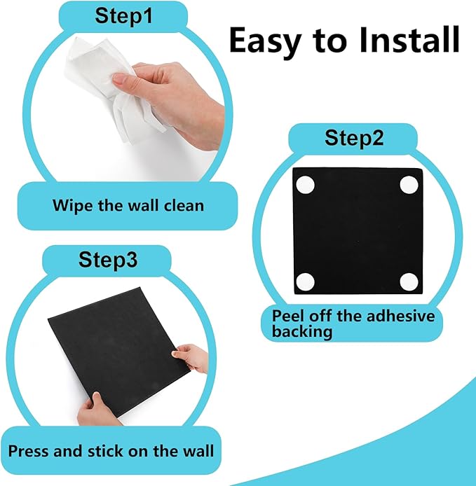 YOUEON Black Felt Bulletin Board for Wall 48" x 36", 12 Pack Black Cork Board Alternative with Pushpins & Self Adhesive Stickers, Soundproof Wall Tiles, Pin Boards for Home Office School