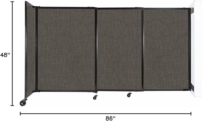 Wall-Mounted Sliding StraightWall Room Divider | Adjustable Widths | Locking Wheels | Room Separator | Up to 7'2" Wide x 4' Tall Mocha Fabric Panels