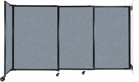 Wall-Mounted Sliding StraightWall Room Divider | Adjustable Widths | Locking Wheels | Room Separator | Up to 7'2" Wide x 4' Tall Powder Blue Fabric Panels